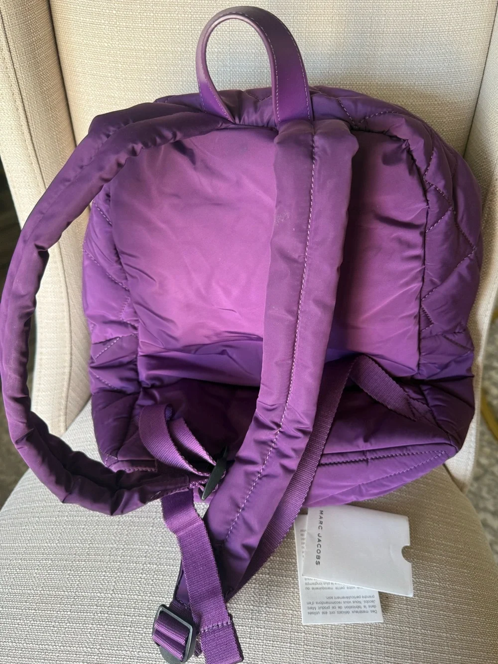 Marc Jacobs Purple Quilted Nylon Backpack Gold Hardware Travel Bag